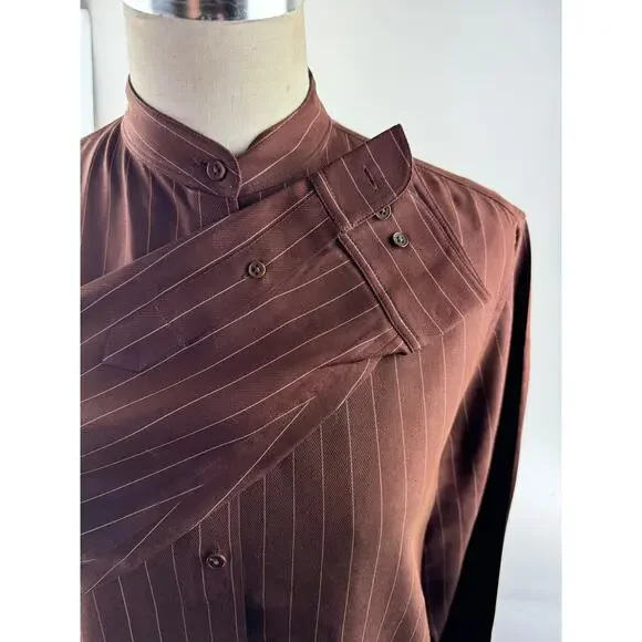 Ralph Lauren Y2K Vintage Silk Nehru collar Button Up Blouse Women's US size Med - Picture 6 of 7